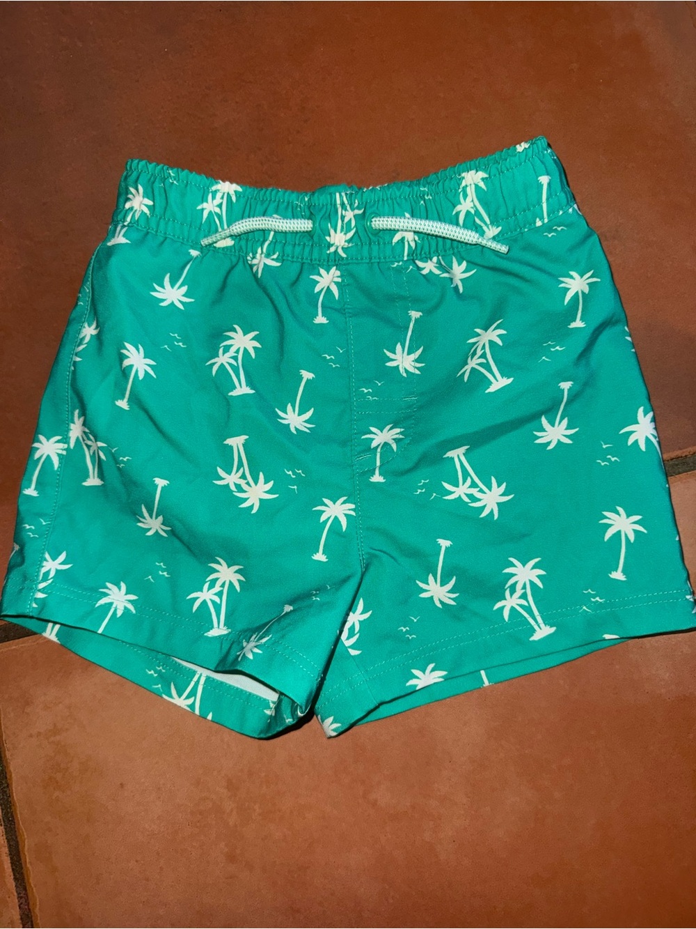 wonder nation Teal Swim Trunks with White Palm Print